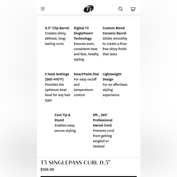 T3 Curling Iron - 1/2” - Picture 4 of 4